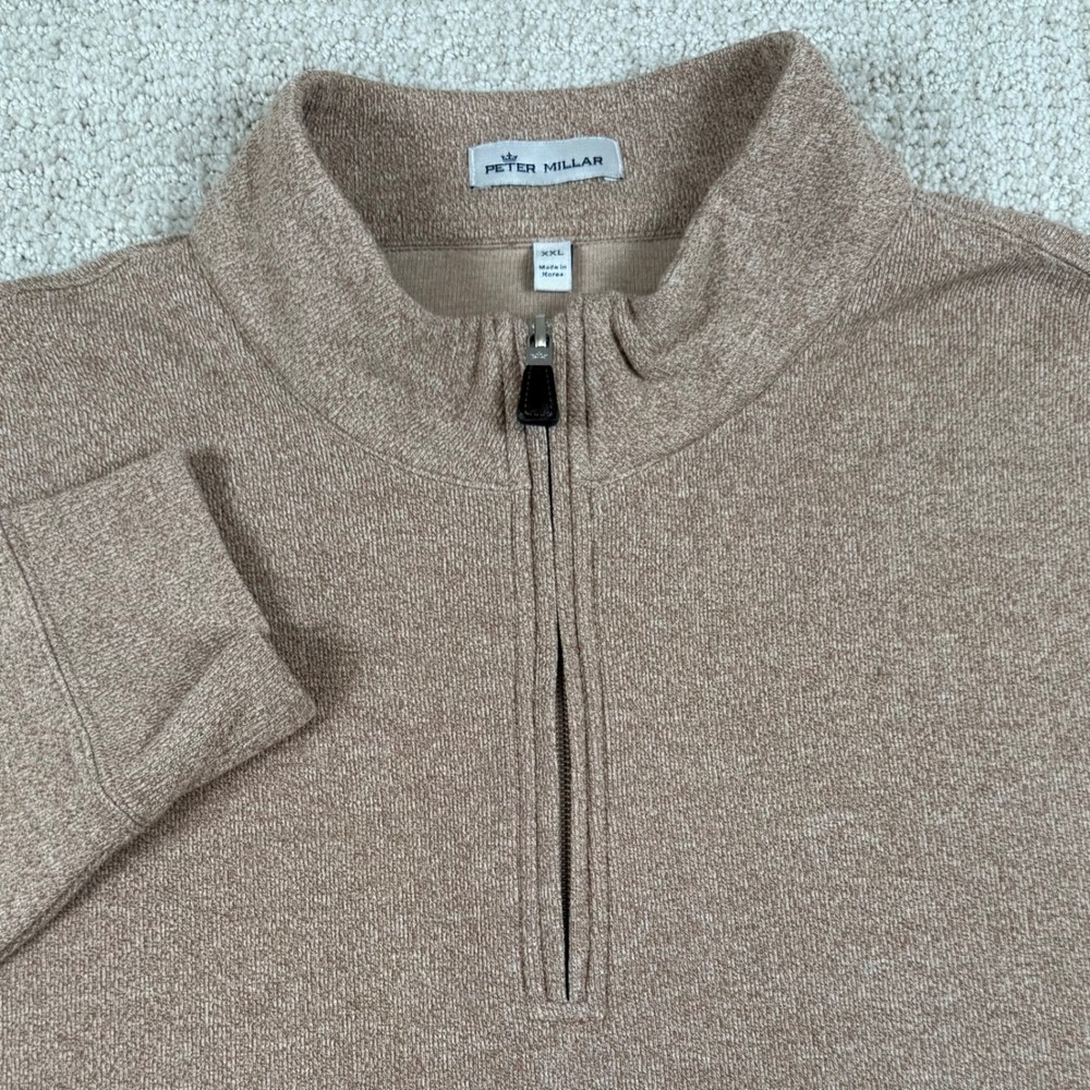 Peter Millar Mens 2XL Brown 1/4 Zip Rayon Pullover Golf Sweater